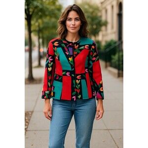 Vtg 80's Anne Crimmins For Umi Collections Artsy Whimsical Jacket Silk Size 12